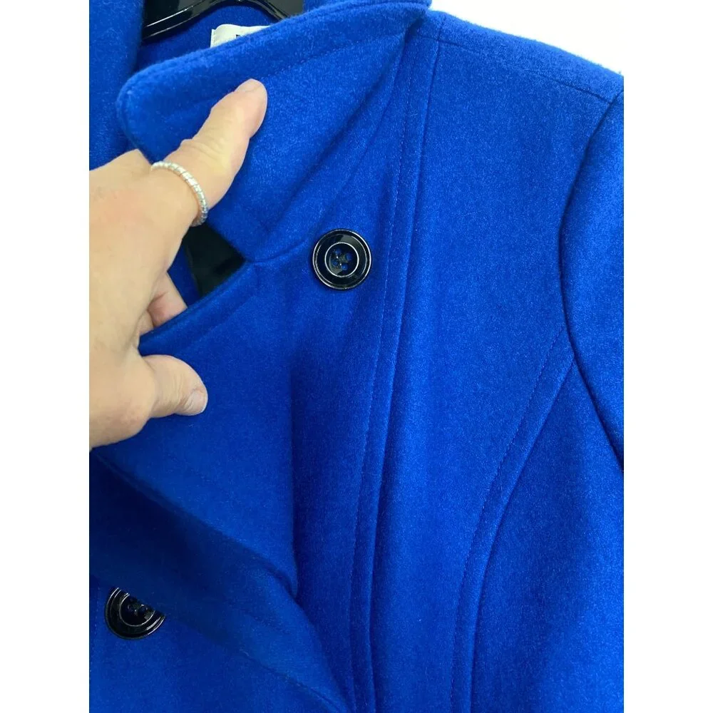 VINTAGE 90'S ANNE KLEIN ELECTRIC BLUE WOOL PEACOAT SZ M - Picture 4 of 6
